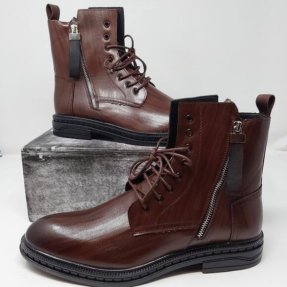 Mens Brown Boots Side Zip Lace Up Ankle Boots EU 46 US 12